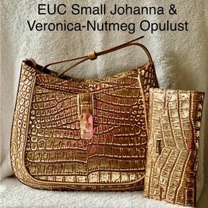 Brahmin Gold and Brown Croc-Embossed Hobo Bag and Wallet